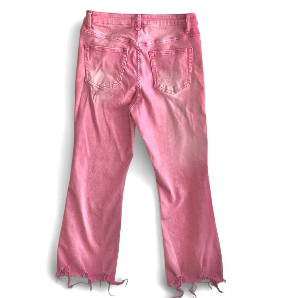 BAYEAS Pink Fray Hem Cropped Jeans Distressed Mid Rise